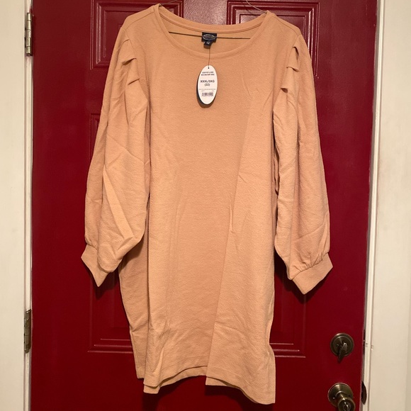 🆕 Scoop Puff Sleeve Crew Neck Sweatshirt Dress Beige Long Sleeve XXXL 3X (22) - Picture 4 of 10